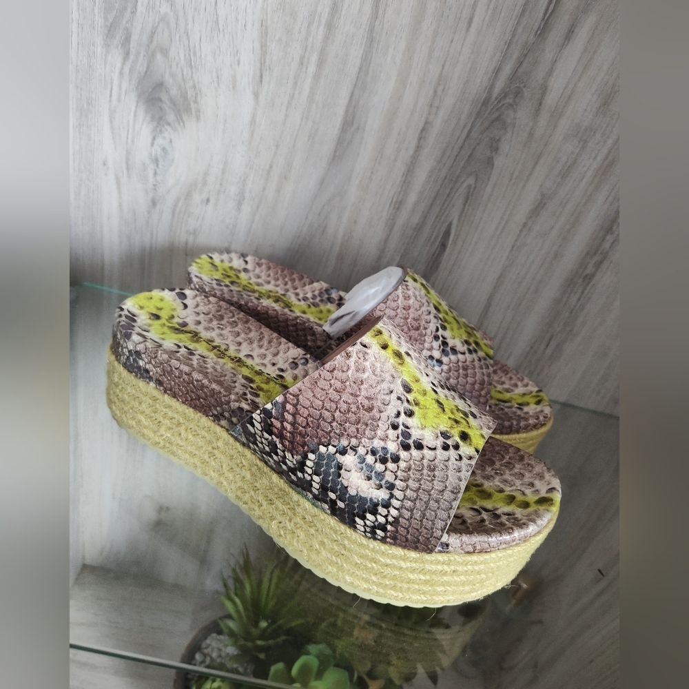 kate spade Zia Espadrille Platform Sandals Snake Print Leather Slides Women's